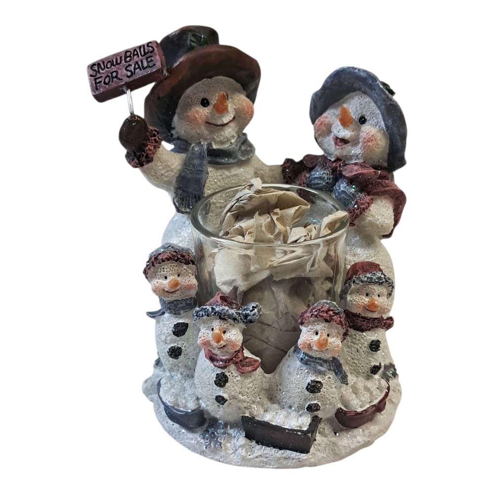 Home Interiors Holiday Snowman And Family Candle Holder Figurine Pre-Owned‎